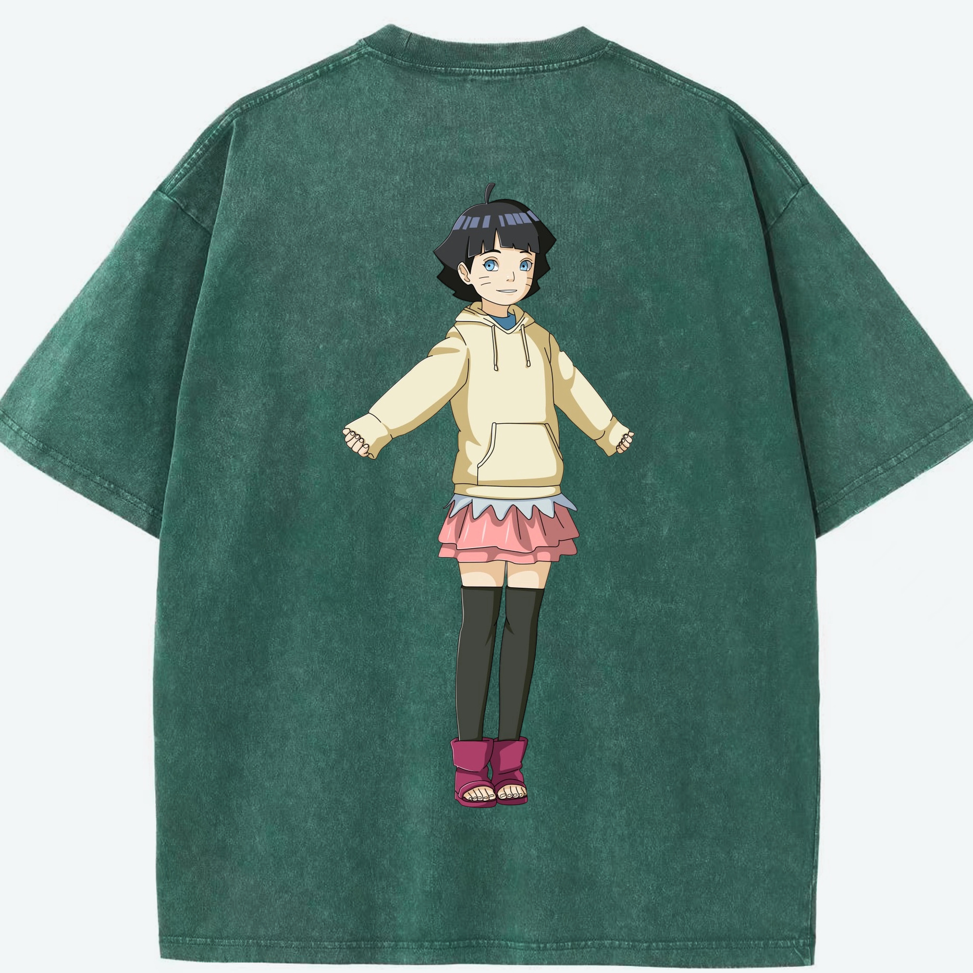 （画像用） NARUTO -ナルト- うずまき ヒマワリ Uzumaki Himawari 綿100% ヴィンテージ風 半袖Tシャツ（背面プリント）